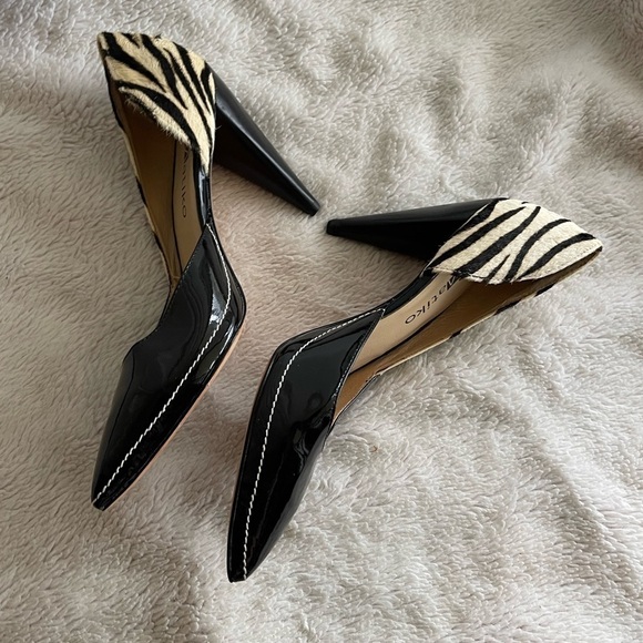 Matiko leather pointed toe zebra print pumps heels - Picture 3 of 11